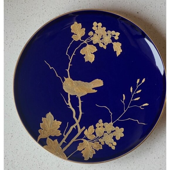 Pirkenhammer Other - Antique Pirkenhammer 1800s Cobalt Blue Cabinet Plate With Encrusted Gold 8 7/8"